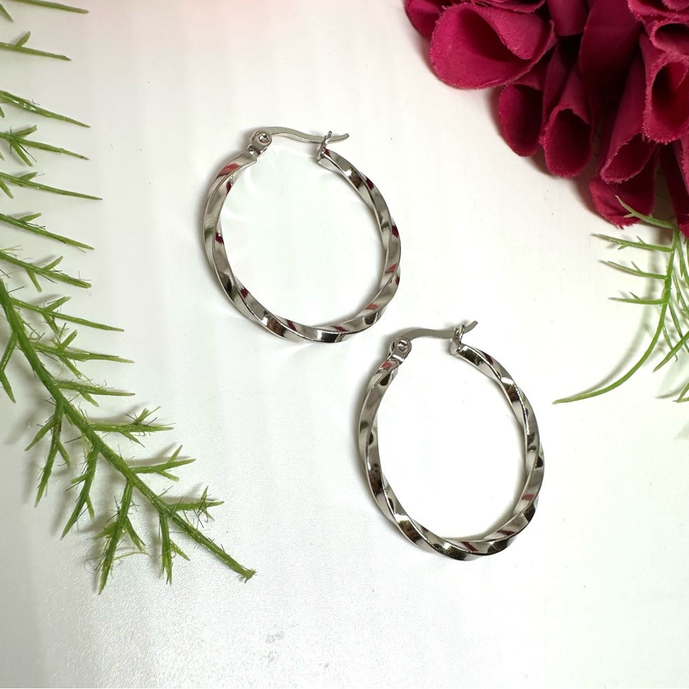 NEW⚜️Silver Plated Round Twisted Hoop Earrings - Picture 3 of 5